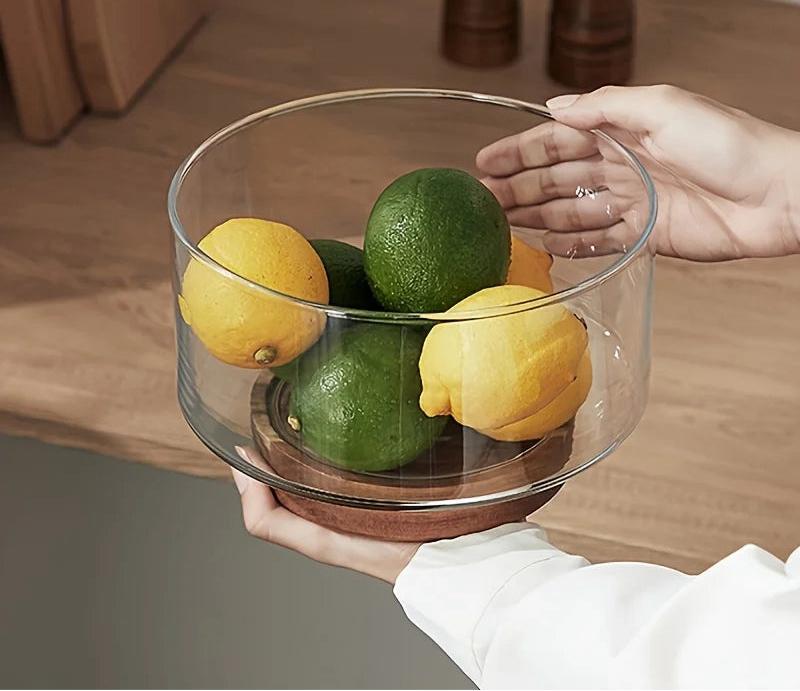 Tigela de Vidro e Madeira