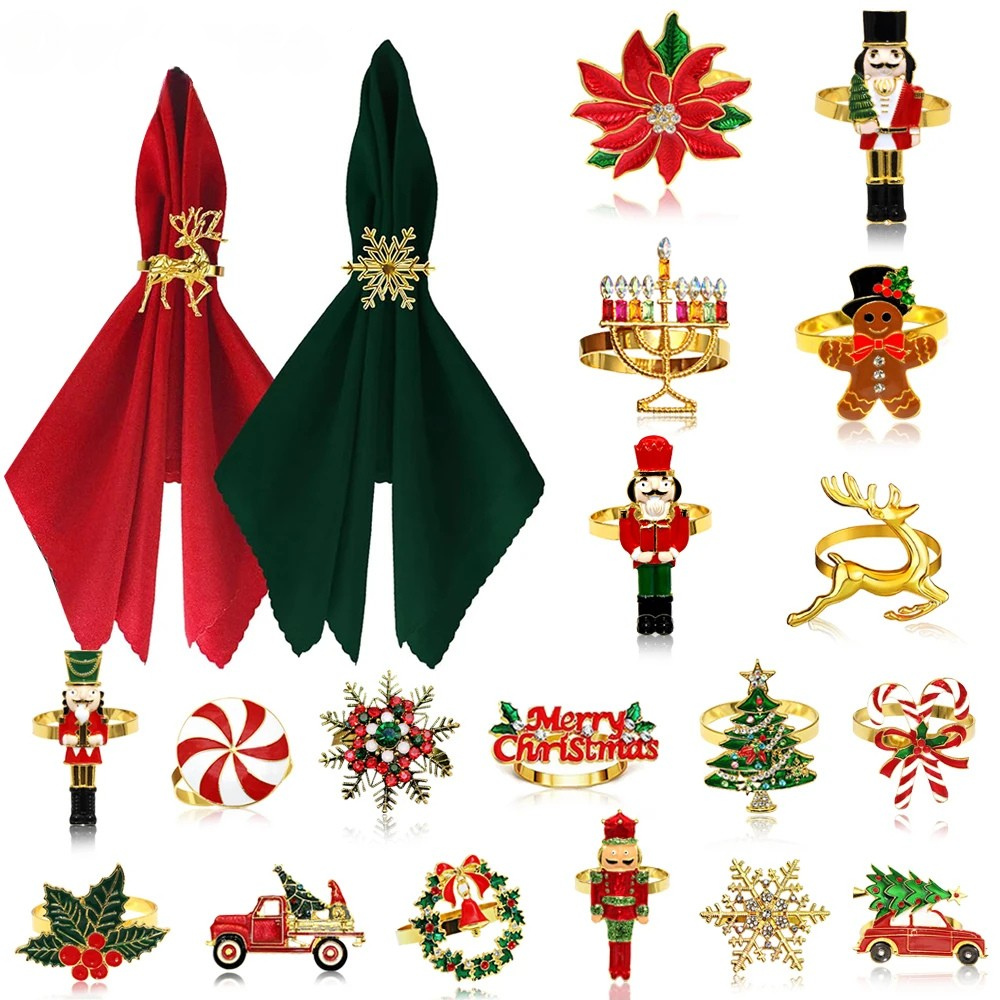 Anéis de Guardanapo Natalinos – Conjunto de 6 Peças Douradas