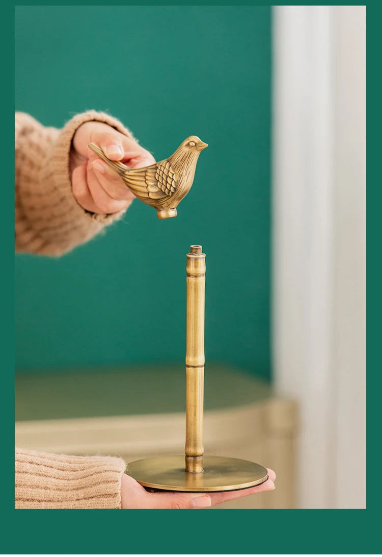 Suporte de Papel Toalha de Bronze com Pássaro Decorativo