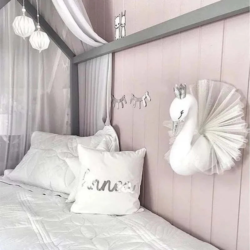 Crianças decoração do quarto 3d cabeças animais cisne parede pendurado decoração para crianças quarto berçário decoração suave instalar casa de jogo
