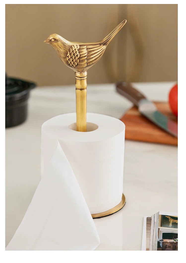 Suporte de Papel Toalha de Bronze com Pássaro Decorativo