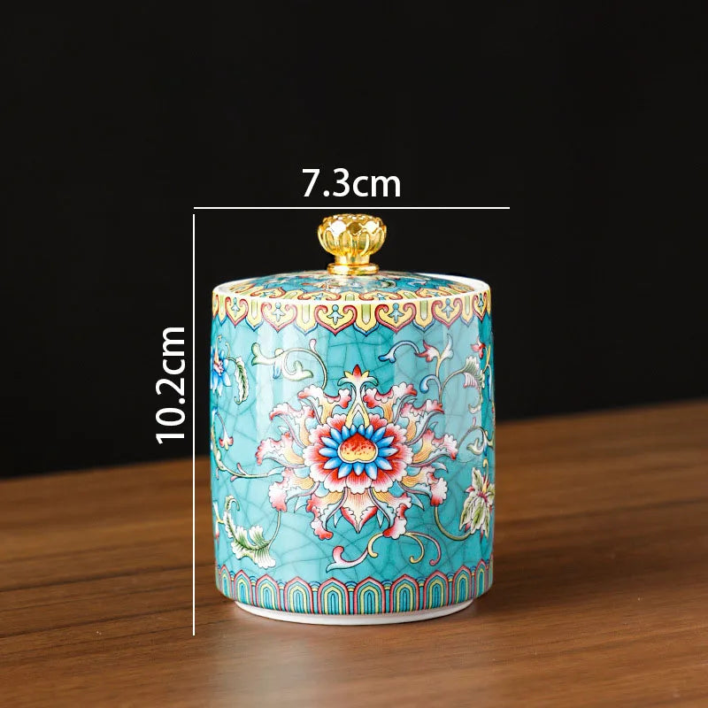 Pote de Armazenamento Decorado em Cerâmica