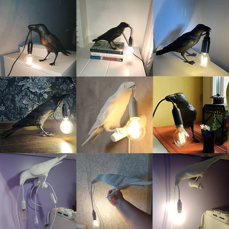 Lâmpada de parede de resina Lucky Bird Crow - Luz de parede decorativa LED para quarto e sala de estar, decoração de casa com lâmpada grátis