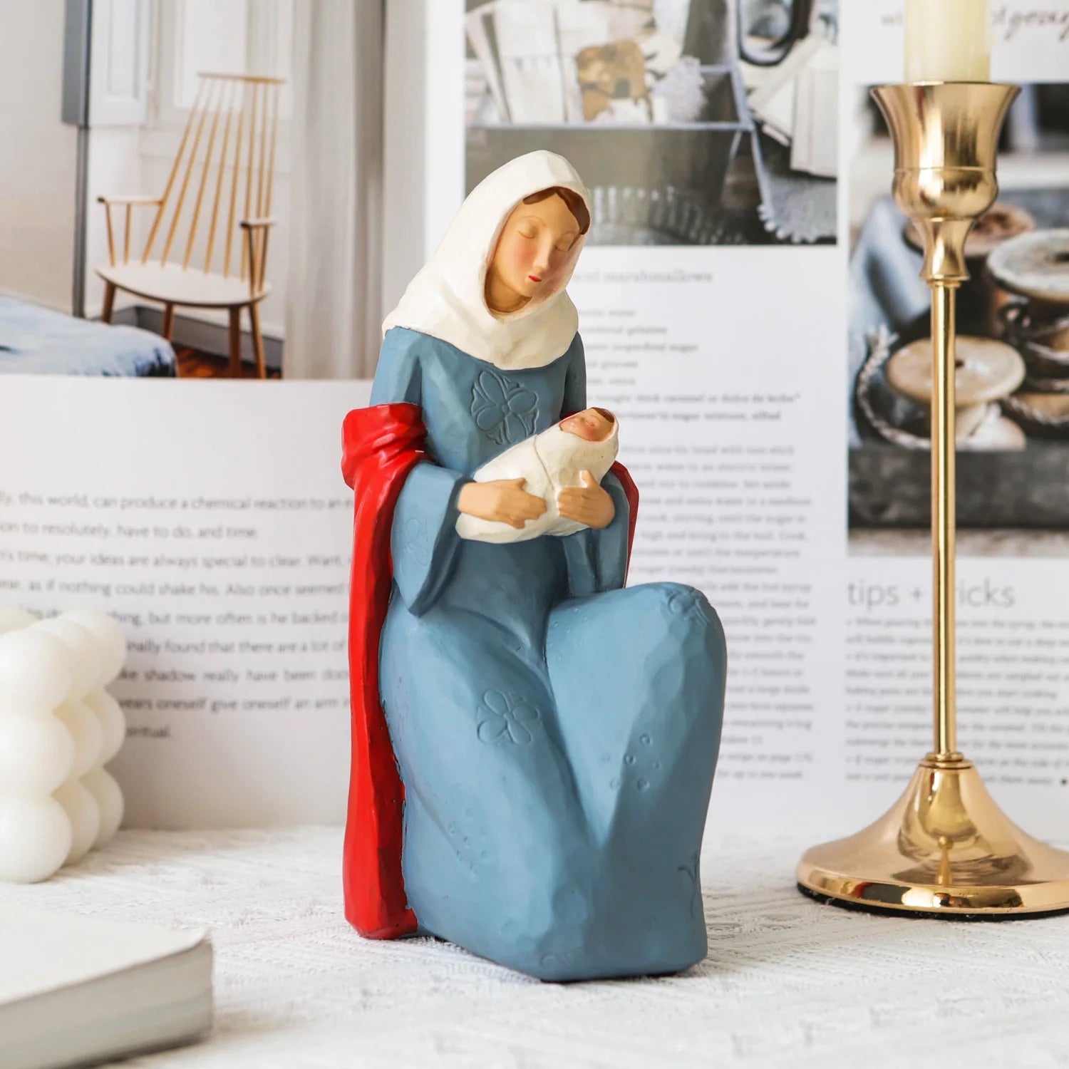 Conjunto de estátua de virgem maria e bebê jesus inspirado sagrado para decoração de casa muçulmana, figuras religiosas clássicas de mãe e infantil da moda