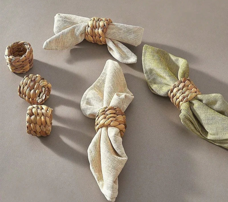 2/6 pces suporte de anéis de guardanapo de fazenda feito à mão, suporte de anéis de guardanapo de tecido rústico, outono tecido para o natal, ano novo