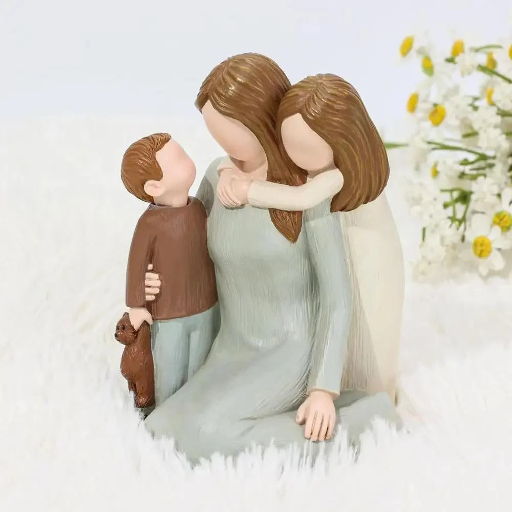 Escultura Mãe e Filhos em Resina e Pintada à Mão