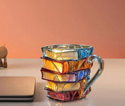 Caneca de livro pintada 11oz, novidade, livros pintados em 3d, caneca de café, livros de resina coloridos exclusivos, pilha de copo de café, coleção de presentes