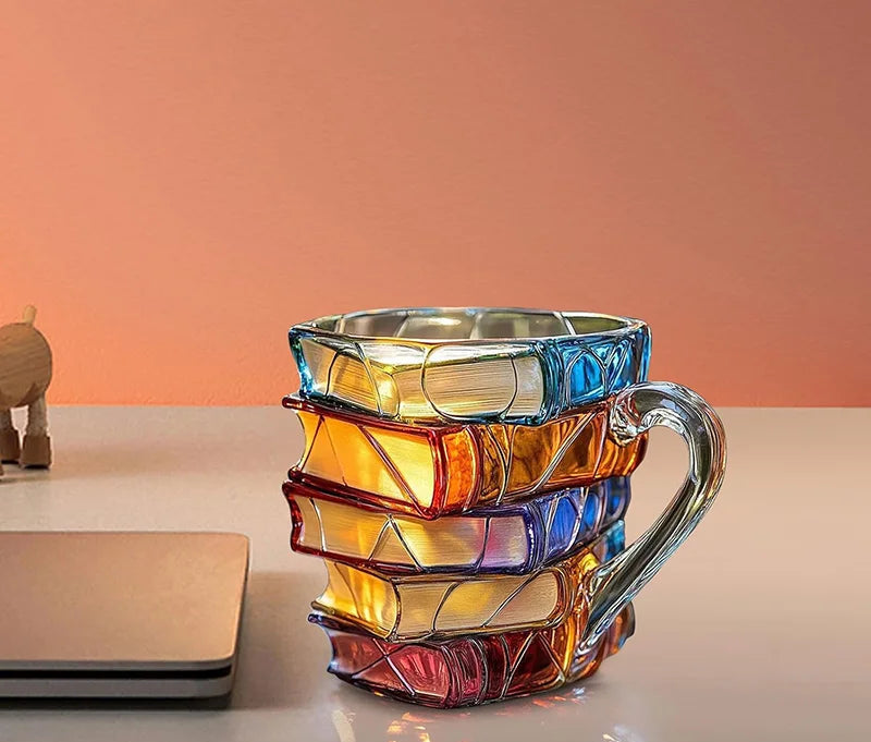 Caneca de livro pintada 11oz, novidade, livros pintados em 3d, caneca de café, livros de resina coloridos exclusivos, pilha de copo de café, coleção de presentes