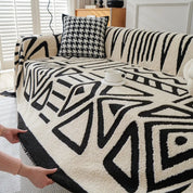 Capa de sofá de pelúcia de lã polar, espessura de pano, antiderrapante, toalha de sofá, estampa geométrica, almofada de assento, cobertor de cobertura completa