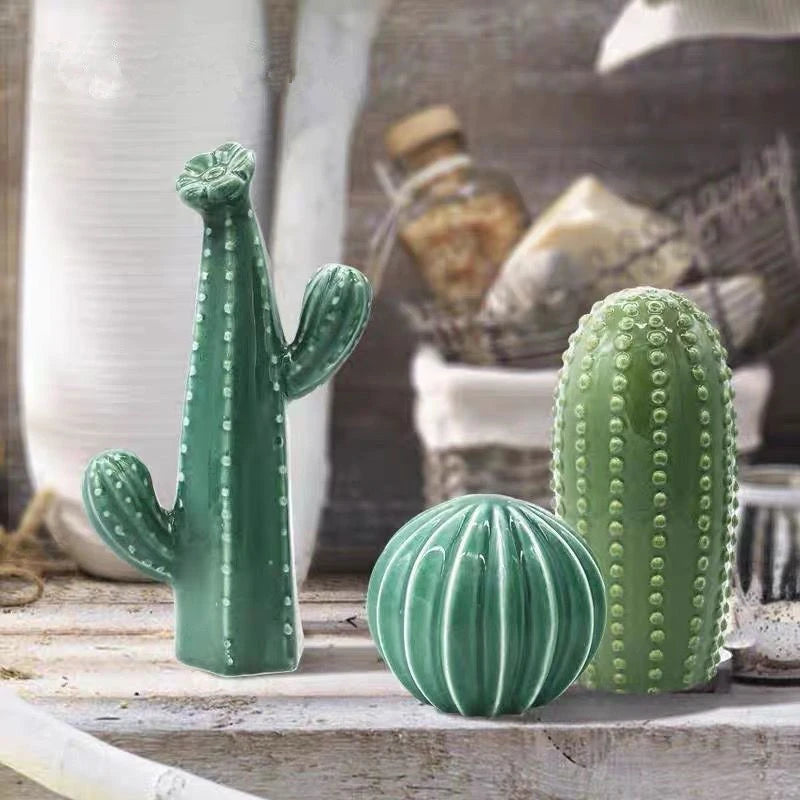 Nordic cerâmica artesanato simulação cactus ornamentos arte decorativa mobiliário doméstico fotografia adereços decoração do quarto verde