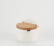 Jarra de tempero de cerâmica estilo japonês, tampa de bambu, jarra de especiarias com colher, cozinha, açúcar, sal, especiarias, caixa de armazenamento, recipiente doméstico