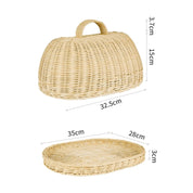 Handwoven Rattan Bread Basket, alimentos frutas e legumes servindo cestas, capa à prova de poeira, organizador despensa para cozinha