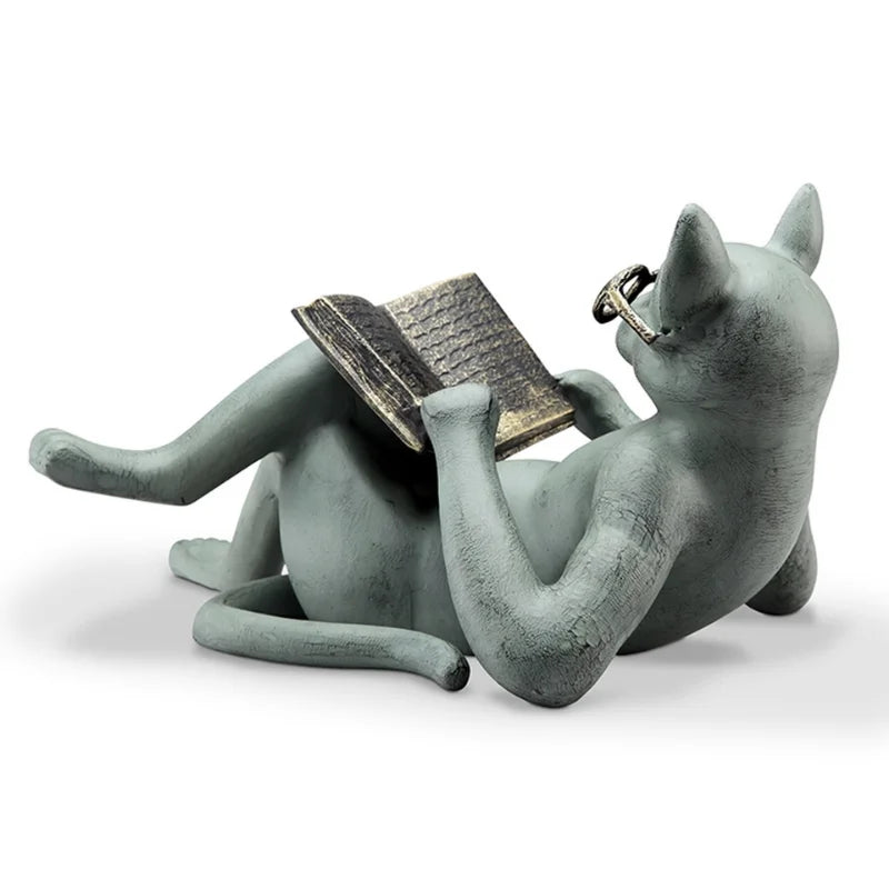 Ler literatura gato artesanato decoração criativa ler gato casa mesa decoração estátua escritório decoração para casa presente acessórios do carro
