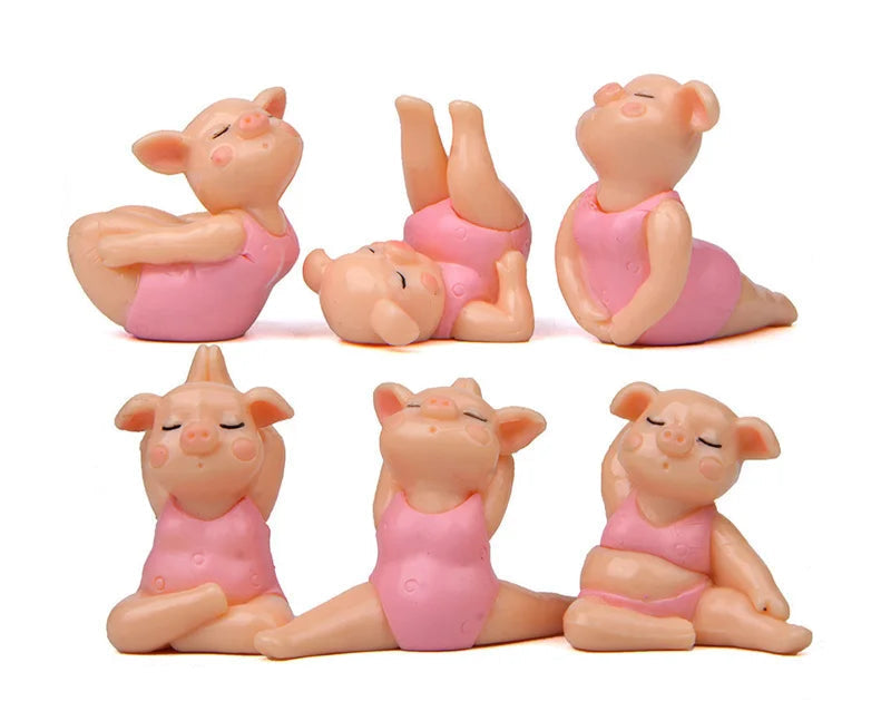 Conjunto de 6 Estatuetas  Porquinhas Dançarinas