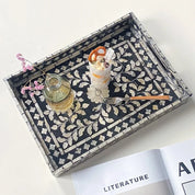 Ahunderjiaz-Bandeja Retro Shell Quadrado, Sala De Jantar E Sala De Estar, Decorações De Mesa, Armazenamento De Luxo Preto Leve, Bandeja De Frutas, Casa D