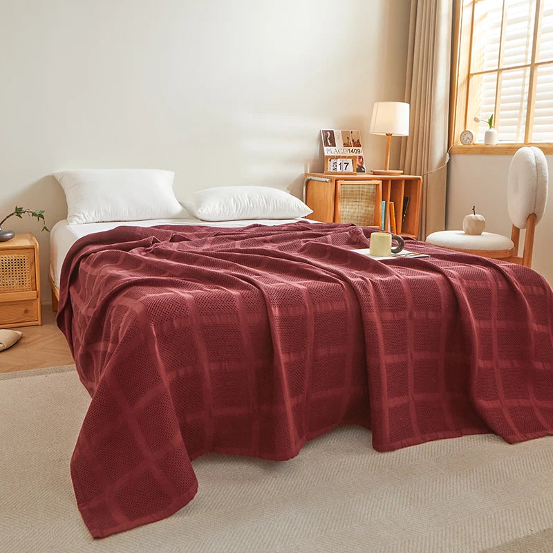 Cobertor de algodão puro, grade de favo de mel, colcha de verão sólida, cobertores de cochilo respiráveis, lençol azul para crianças adultas e bebês 150*200cm