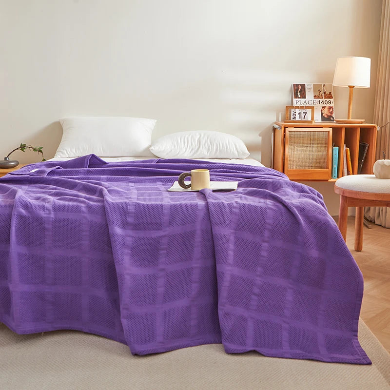 Cobertor de algodão puro, grade de favo de mel, colcha de verão sólida, cobertores de cochilo respiráveis, lençol azul para crianças adultas e bebês 150*200cm