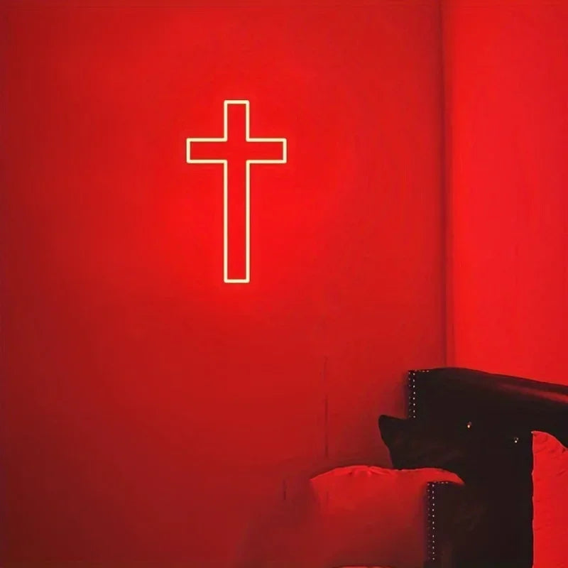 Sinal de néon da cruz de jesus, lâmpada de arte da decoração da cruz de led para a decoração da parede, quarto, decoração cristã, sala religiosa, decoração do dia de batizado
