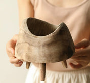 Paulownia De Madeira Redonda Pé Alto Pequena Bandeja, Placa De Lanche Retro, Estilo Velho Campo, Mesa De Chá Da Sala De Estar, Prato De Frutas De Açúcar