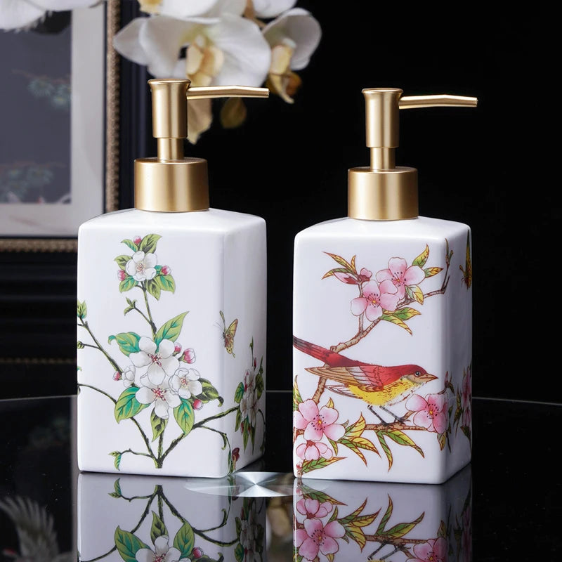 Dispensador de sabão cerâmico 450ml, garrafa desinfetante para as mãos, garrafa de prensa, garrafa de gel de banho para hotel, dispensação de detergente para lavanderia