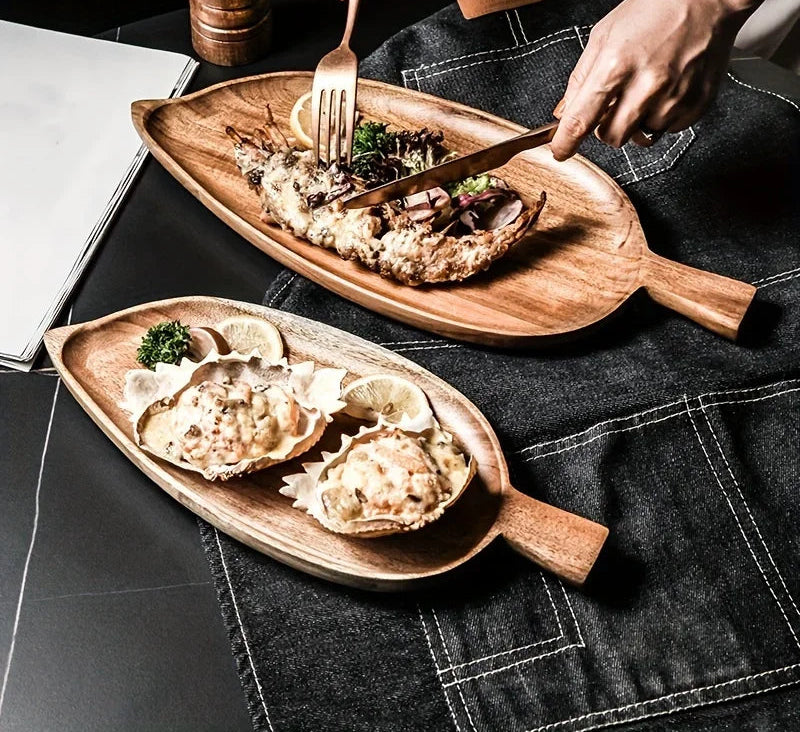 Bandeja estética alta em forma de folha de madeira bandeja de chá da tarde bandeja de sushi ocidental sobremesa bandeja de refeição de frutas bandeja de alimentos de madeira à prova dwaterproof água