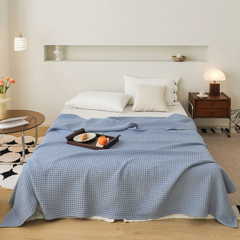 Verão 3d waffle xadrez puro algodão cama cobertor lance colcha fina de malha colcha casa hotel cobertores sofá capa lance cobertores