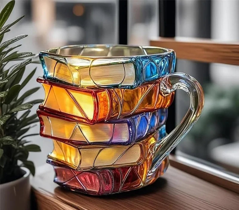 Caneca de livro pintada 11oz, novidade, livros pintados em 3d, caneca de café, livros de resina coloridos exclusivos, pilha de copo de café, coleção de presentes