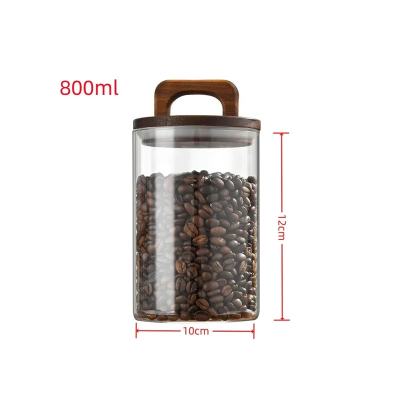 Tampa de madeira pote de vidro hermético recipiente de alimentos chá grãos de café garrafas de armazenamento de cozinha jar selado motivos frasco de doces