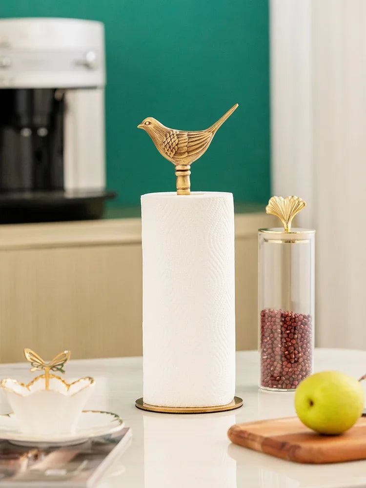 Suporte de Papel Toalha de Bronze com Pássaro Decorativo
