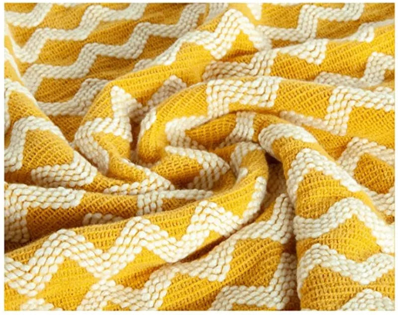 Cobertor de malha acrílica onda cinza, leve e macio, cobertor decorativo com borlas para viagens, sofá, cama