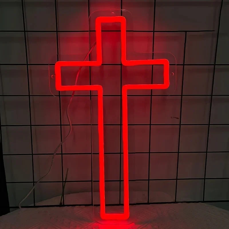 Sinal de néon da cruz de jesus, lâmpada de arte da decoração da cruz de led para a decoração da parede, quarto, decoração cristã, sala religiosa, decoração do dia de batizado