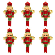 6 pçs anéis de guardanapo de natal árvore de natal floco de neve veados quebra-nozes guardanapo titular fivela de guardanapo de ouro para festa de natal decoração de mesa