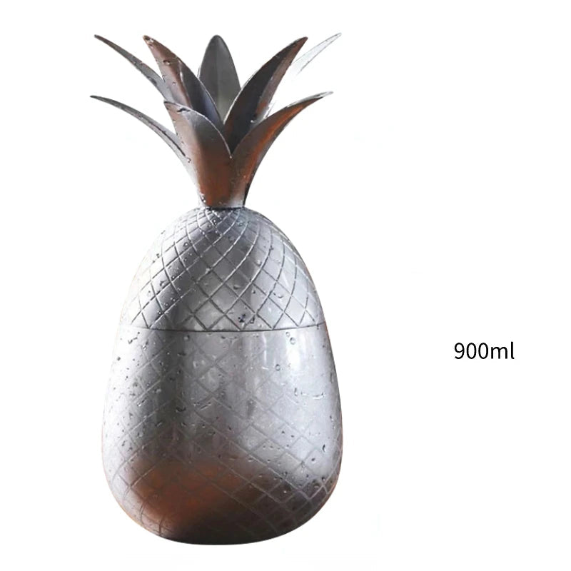 Copo de abacaxi de aço inoxidável, caneca mule de moscou, canecas de metal criativas, copos de vidro de coquetel com canudo e tampa, canecas de coquetel, ferramenta de bar