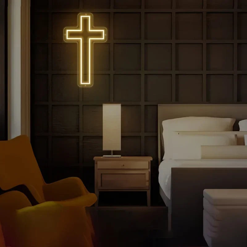 Sinal de néon da cruz de jesus, lâmpada de arte da decoração da cruz de led para a decoração da parede, quarto, decoração cristã, sala religiosa, decoração do dia de batizado