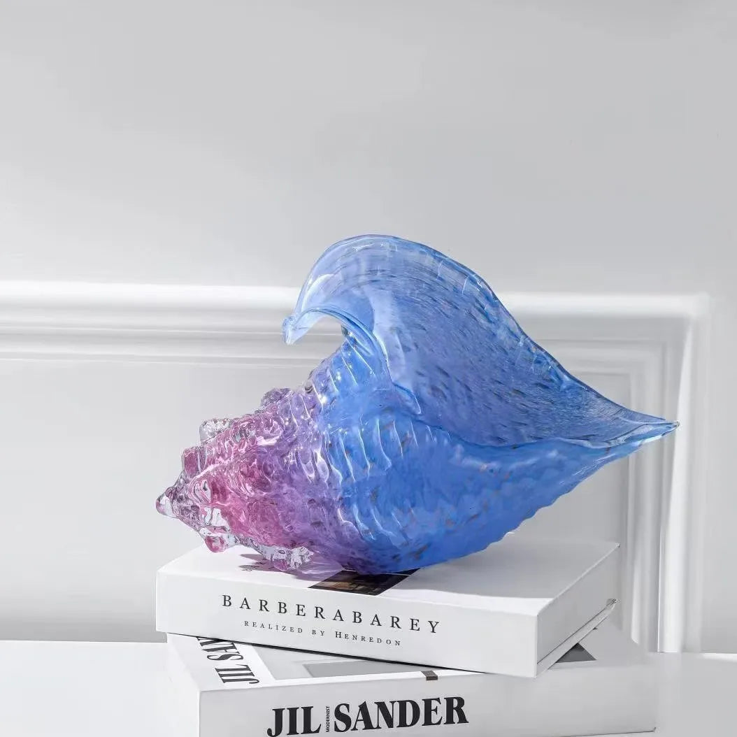 Escultura de concha de vidro colorida elegante, feita à mão, decoração de concha do mar, ornamento moderno para casa, hall premium, prateleira de estudo, item decorativo