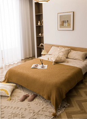 Cobertores nórdicos para cama, sofá, colcha de malha grossa, cobertor de malha com borla, cor lisa, waffle em relevo