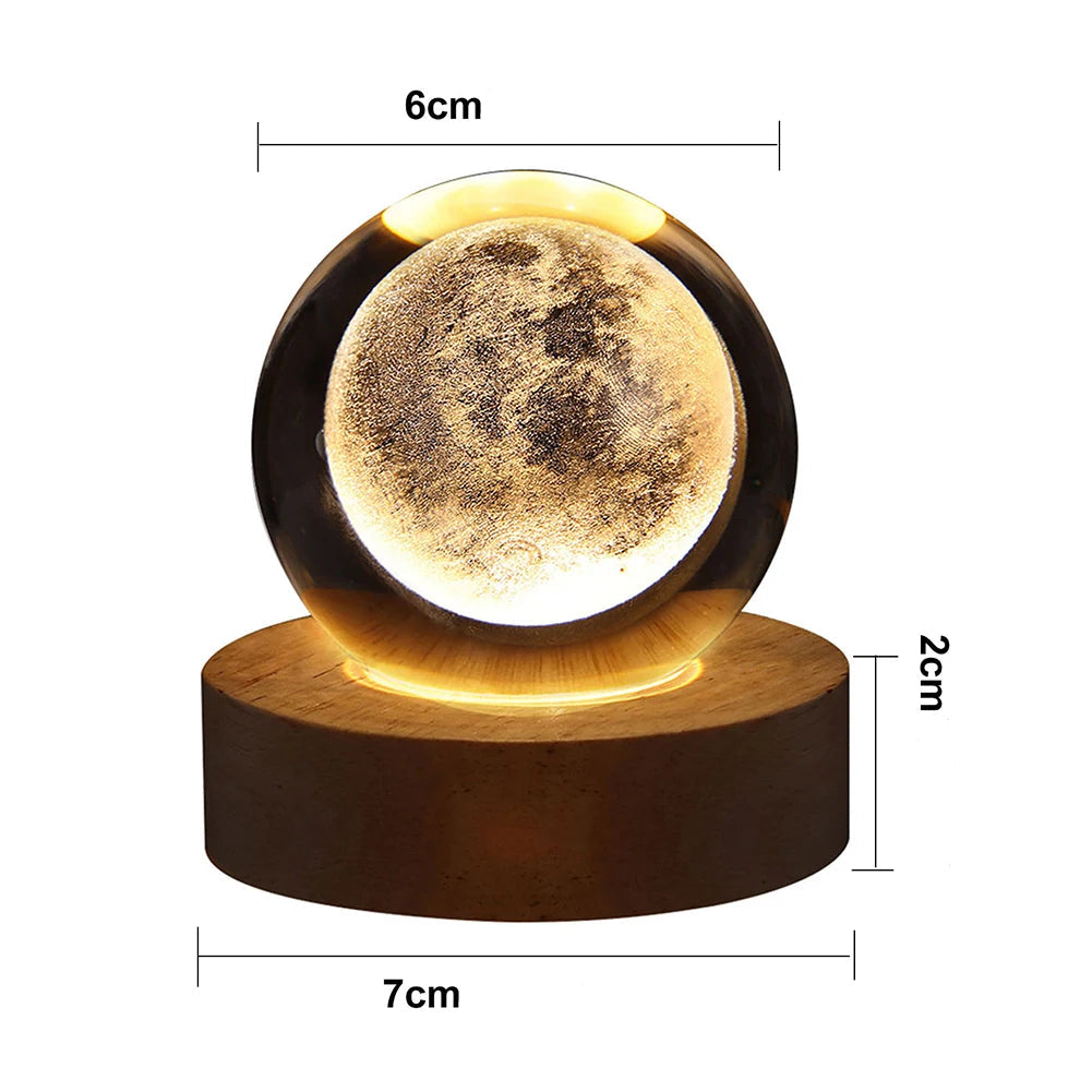 Bola de cristal led night light colorido saturno sistema solar 3d lua candeeiro mesa usb quarto atmosfera lâmpada para aniversário presente do miúdo