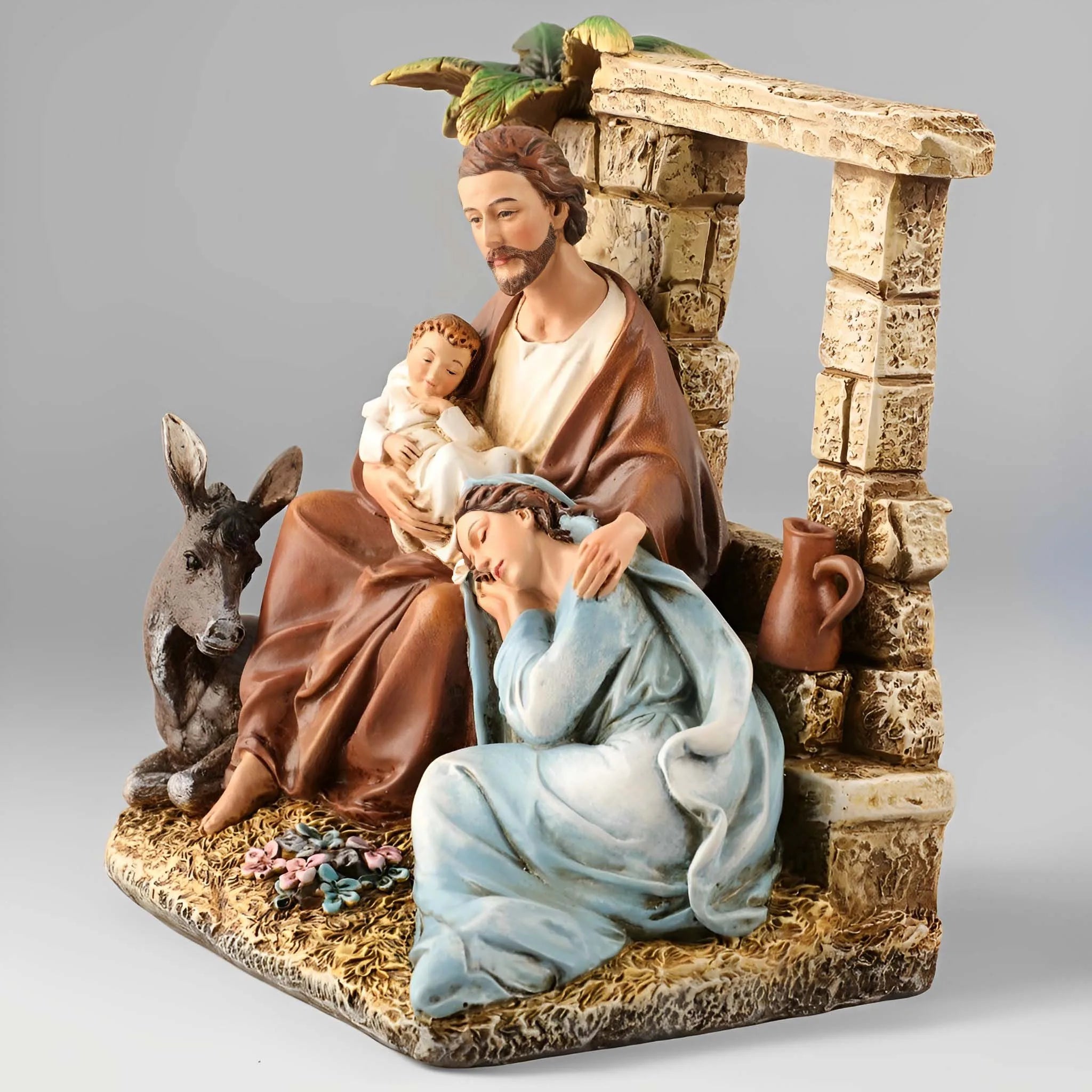 Estátua de resina católica de 7,24''H da Sagrada Família | Presépio | Configuração estável detalhada para Natal e devoção domiciliar