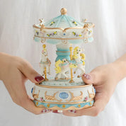 Brinquedo musical de resina artesanal, cavalo giratório, carrossel, caixa de música, artesanato, decoração de casa, brinquedos colecionáveis, presente de aniversário