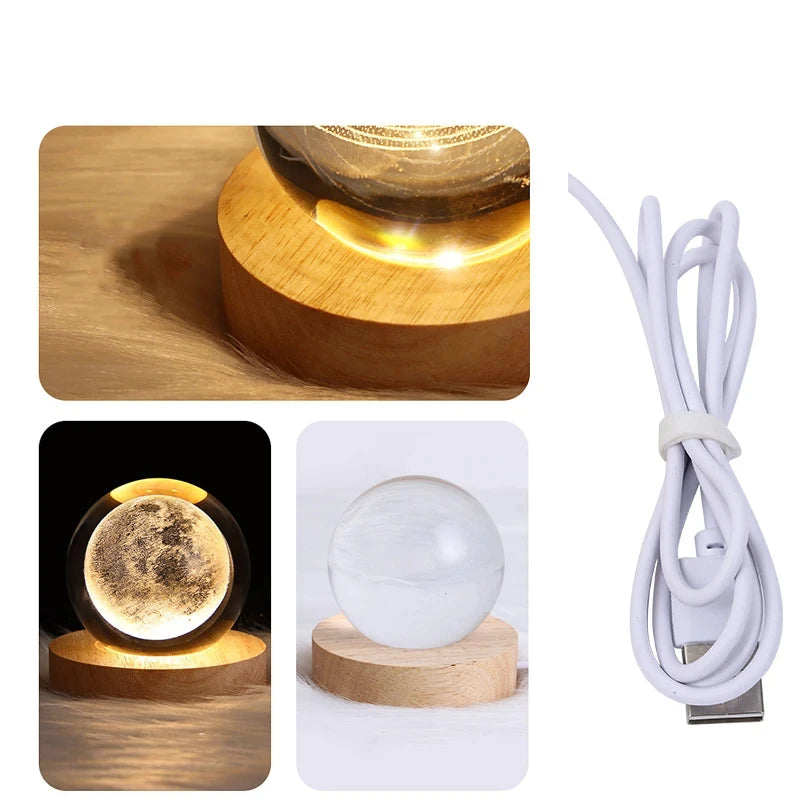 Bola de cristal led night light colorido saturno sistema solar 3d lua candeeiro mesa usb quarto atmosfera lâmpada para aniversário presente do miúdo