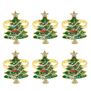 6 pçs anéis de guardanapo de natal árvore de natal floco de neve veados quebra-nozes guardanapo titular fivela de guardanapo de ouro para festa de natal decoração de mesa