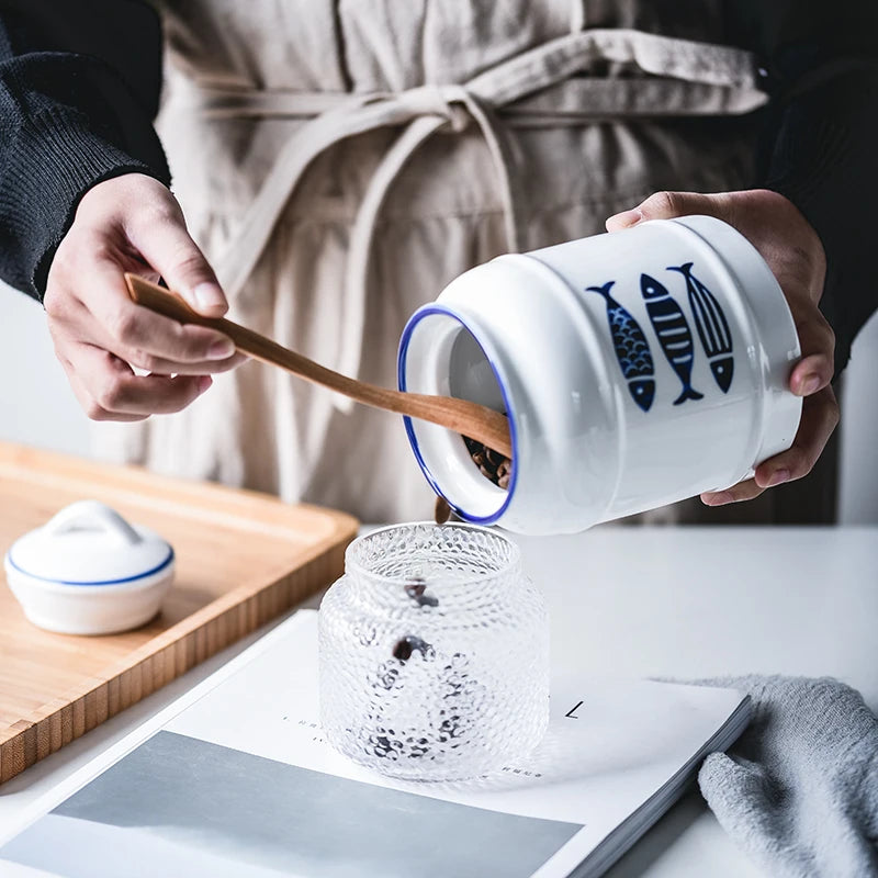 Jarro selado cerâmico com tampa, jarra do armazenamento da mercearia, grande capacidade, transportador portátil do chá, armazenamento do petisco da umidade-prova, uso home