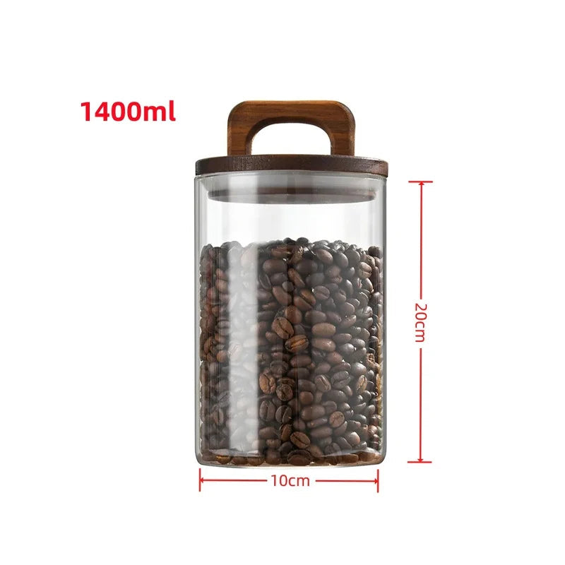 Tampa de madeira pote de vidro hermético recipiente de alimentos chá grãos de café garrafas de armazenamento de cozinha jar selado motivos frasco de doces