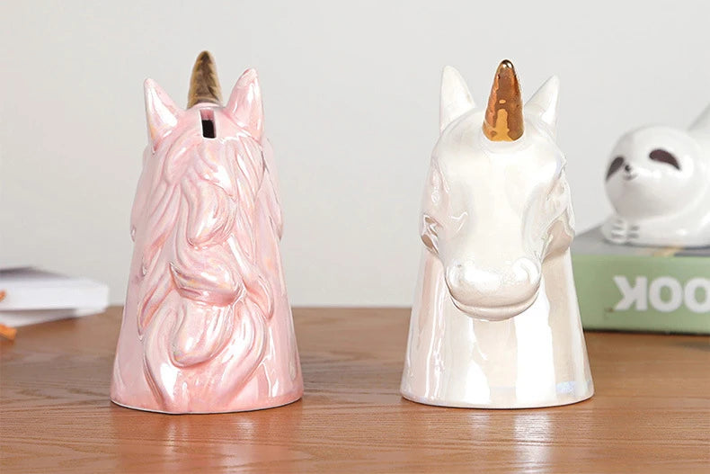 Nordic ins bonito cerâmica unicórnio banco poupança dinheiro moeda caixa de dinheiro crianças brinquedo presentes estatuetas animais