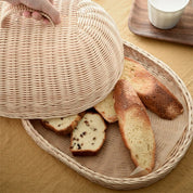 Handwoven Rattan Bread Basket, alimentos frutas e legumes servindo cestas, capa à prova de poeira, organizador despensa para cozinha