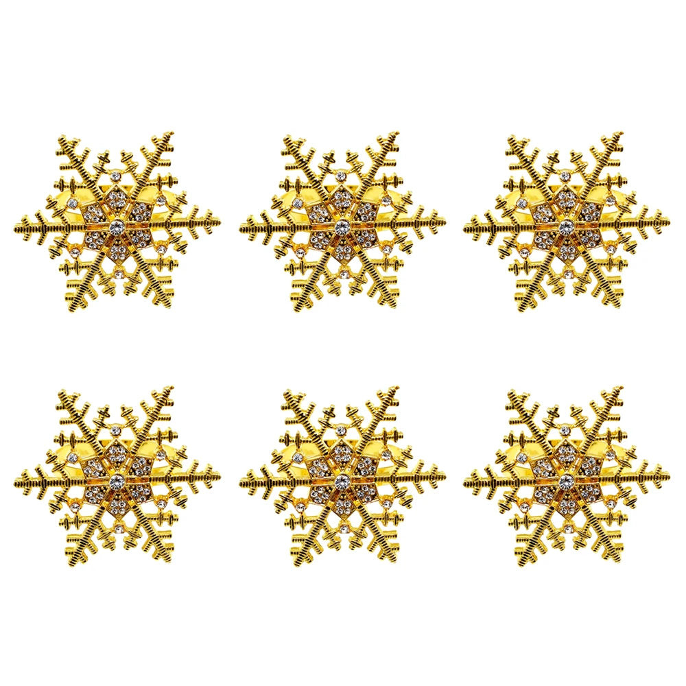 6 pçs anéis de guardanapo de natal árvore de natal floco de neve veados quebra-nozes guardanapo titular fivela de guardanapo de ouro para festa de natal decoração de mesa