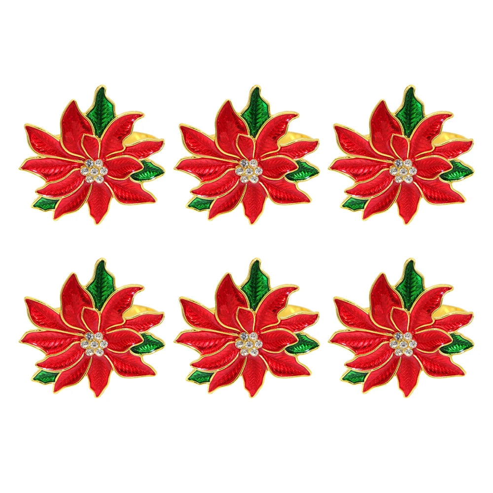 6 pçs anéis de guardanapo de natal árvore de natal floco de neve veados quebra-nozes guardanapo titular fivela de guardanapo de ouro para festa de natal decoração de mesa