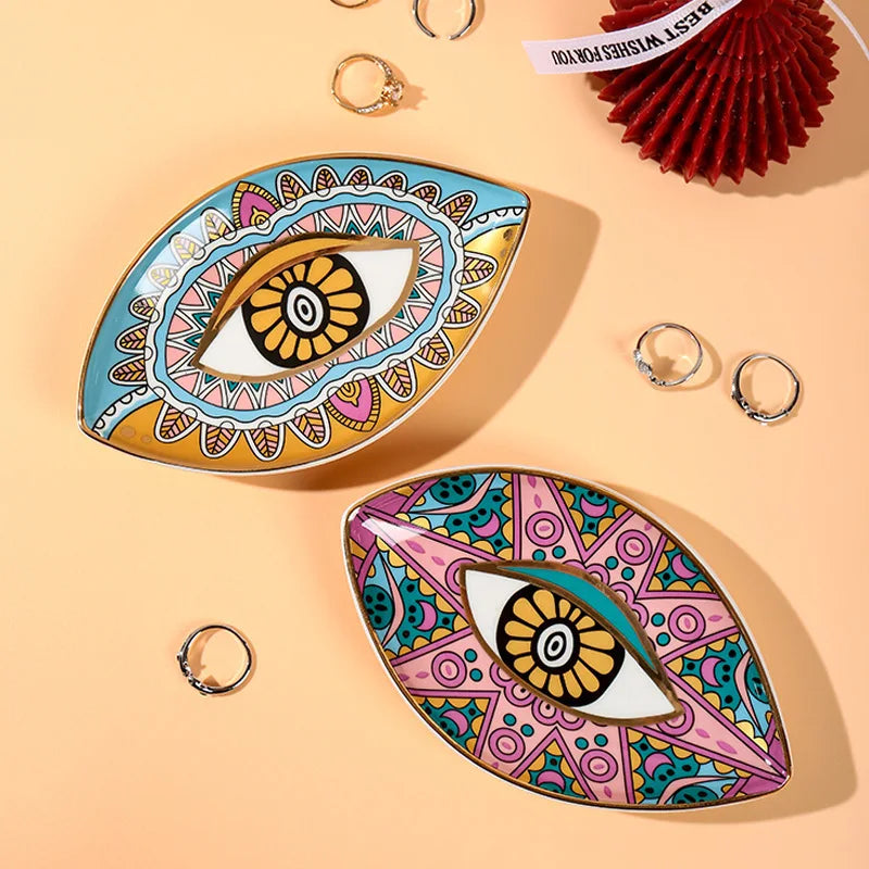 Criativo Devil Eye Imprime Bandeja De Armazenamento De Jóias, bandeja De Cerâmica Oval, Decoração De Varejo Doméstico, Ornamentos, 1 Peça