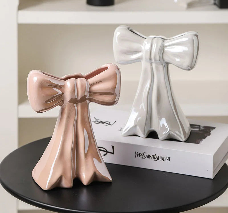 Adorável bowknot vaso de cerâmica vasos de plantas decoração de mesa arranjo de flores porcelana brilhante vaso floral decoração estética do quarto