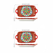 Prato de peixe de cerâmica estilo boêmio com alça: bandeja retangular de mesa de jantar de 12,8 polegadas, adequado para micro-ondas e forno, 1 peça